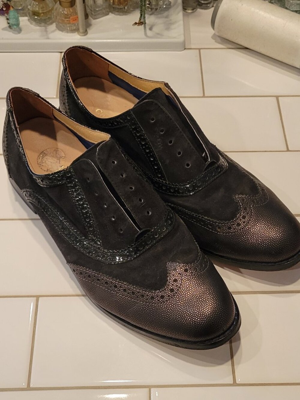 Cole Haan Slip-On Black Suede/Leather Oxfords